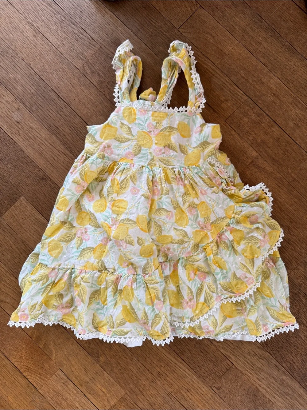 C&C California Yellow Lemon Print Sundress with Pink Floral Accents size 2t